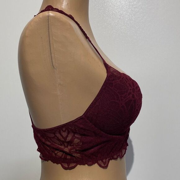 PINK Victoria's Secret Women's Maroon Racerback Date Lace Push Up Bra Size Small - Picture 7 of 12